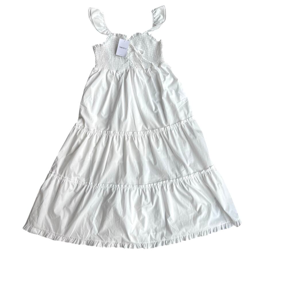 NWT Cottagecore Euro Summer White Cotton Tiered Dress NWT Smocked Medium